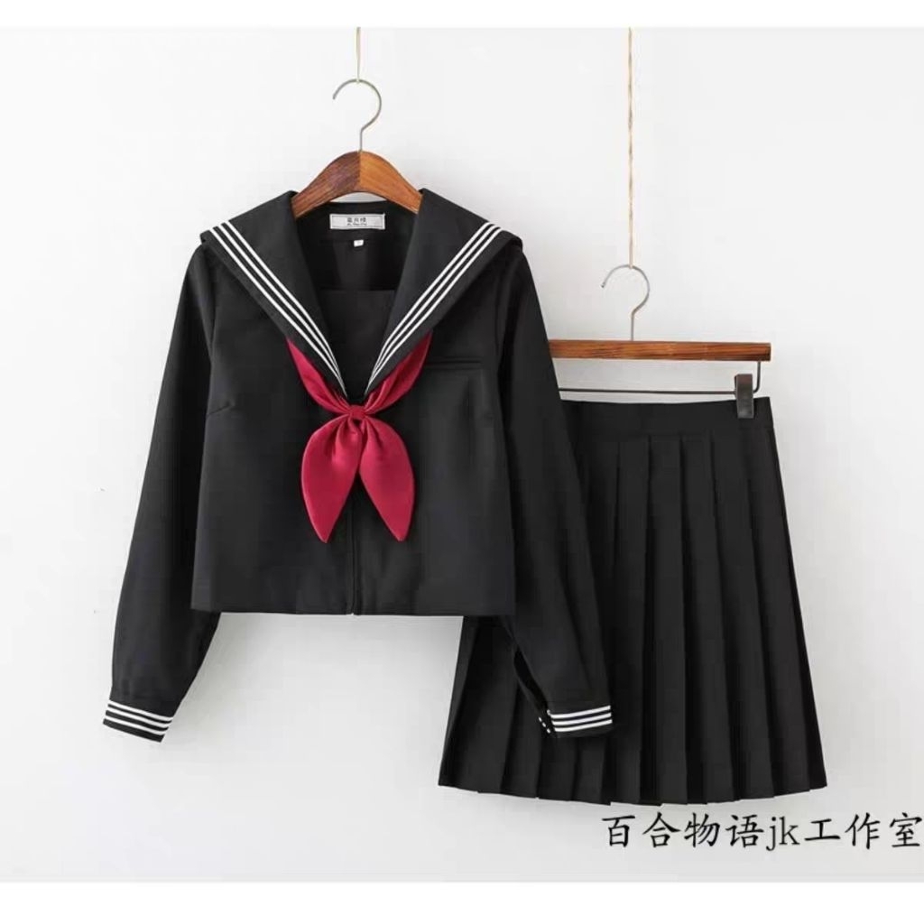 blouse kemeja atasan seifuku sailor hitam |seragam sekolah seifuku jepang katun blouse