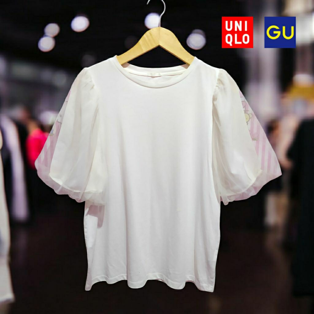 GU UNIQLO TSHIRT PUFFY BALON KOMBINASI TILE