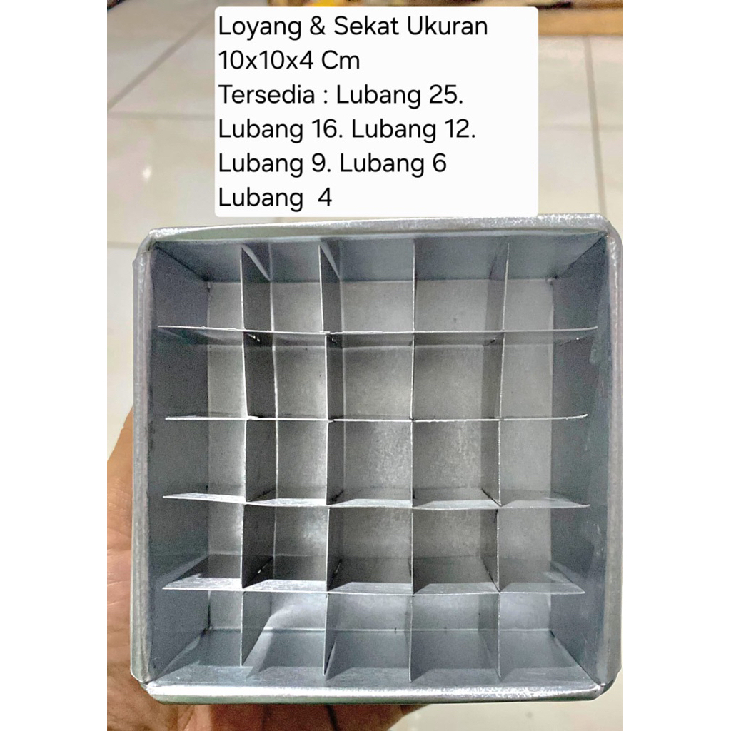 Loyang Dan Sekat Brownies Ukuran 10x10 Cm Isi 25,16,12,9,6,4 Lubang / 1 Set Loyang Sekat Brownies Bo