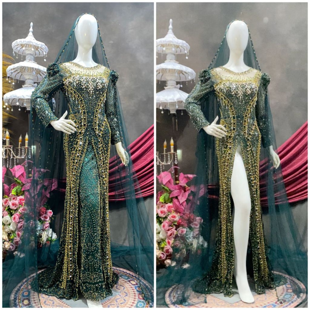 Gaun Pengantin 2in1 Hijau Botol
