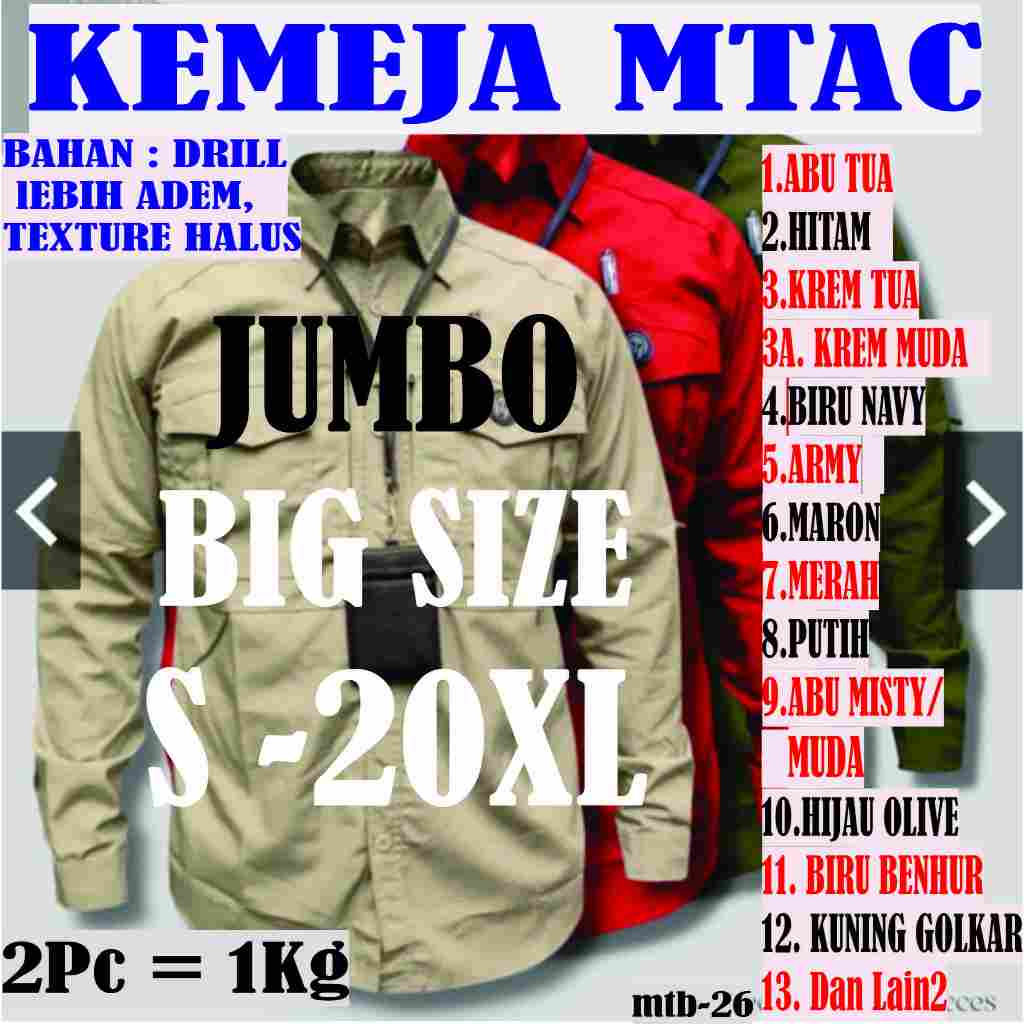 JUMBO BIG SIZE Kemeja Baju Tactical Taktikal MTAC M-TAC M TAC Lengan Panjang PDL PDH PNS Reskrim Lap