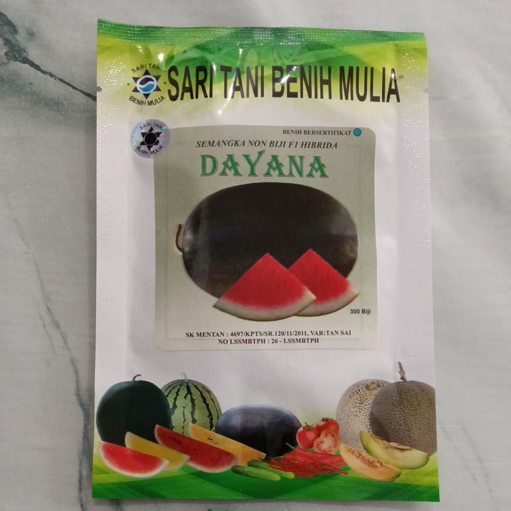 Benih Semangka Non Biji Dayana F1 Tipe Oval Lonjong (Tahan Virus) Isi 300 Biji Kadaluarsa 2026 Terba
