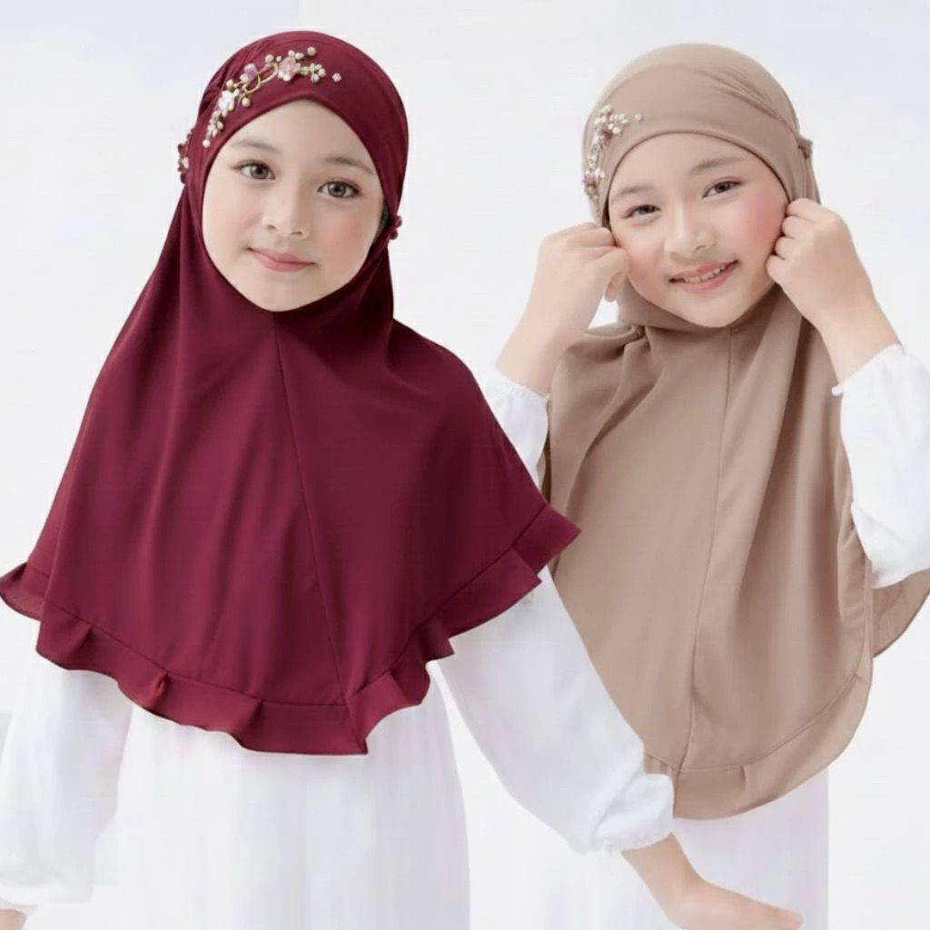 (Freya) Bergo Payet Butik Anak/Jilbab Instan Anak/Bergo Anak
