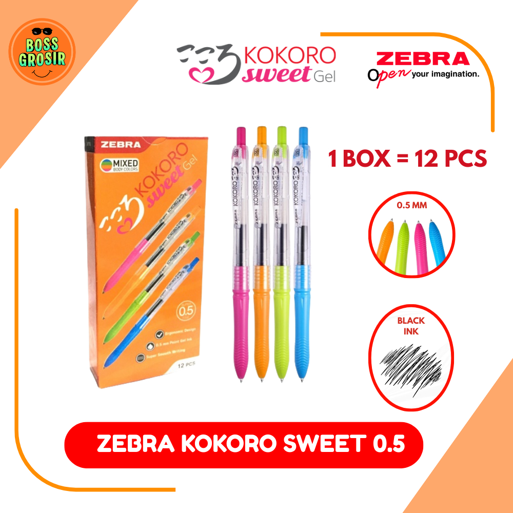 Boss Grosir - Zebra Kokoro Gel Pen 0.5mm 1 Lusin (12 Pcs) / Pulpen Lucu / Pulpen Enak / Nyaman / Vir