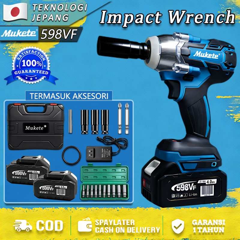 Mukete 700N/M Impact Wrench Brushless Impek Pembuka Baut Bor Cordless Impact Baterai Impek Baterai 3