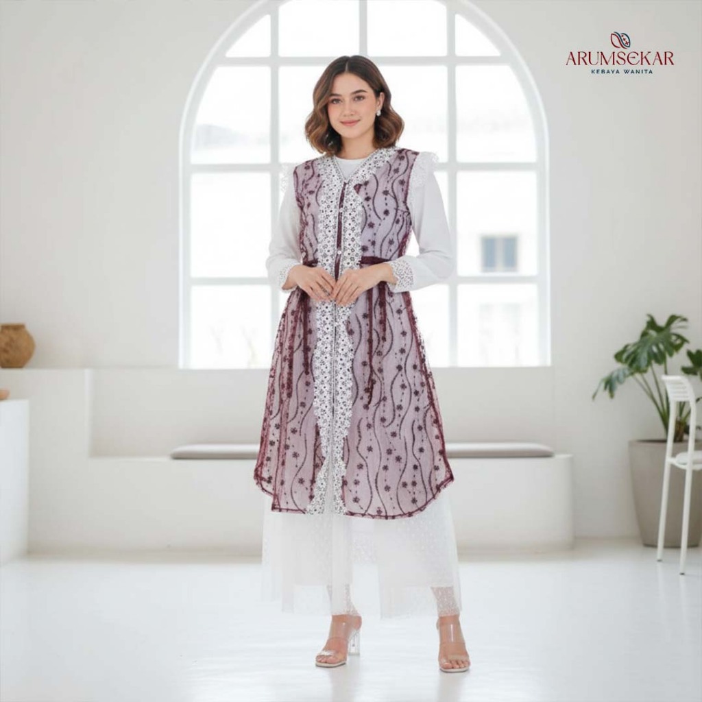 Arumsekar Kebaya - Retta Outer Tunik Tille Brukat Cardigan Tille Brokat Lengan Panjang Kebaya Tunik 