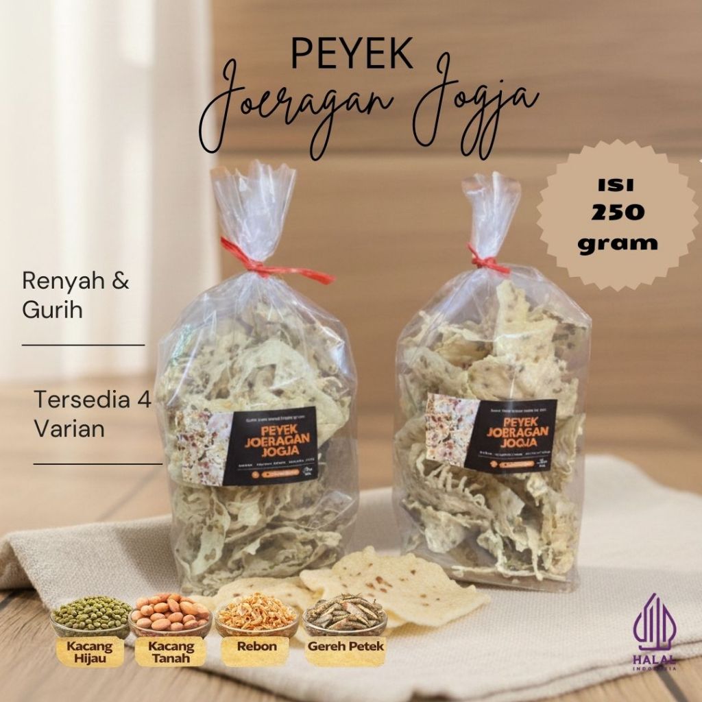 Peyek Jogja Renyah Gurih 250g – Peyek Kacang Tanah, Rebon, Kacang Hijau, Gereh Petek