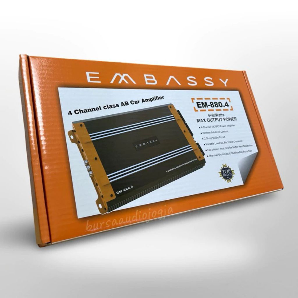 Power amplifier Embassy EM 880 class AB power 4 channel audio mobil 1200 watt