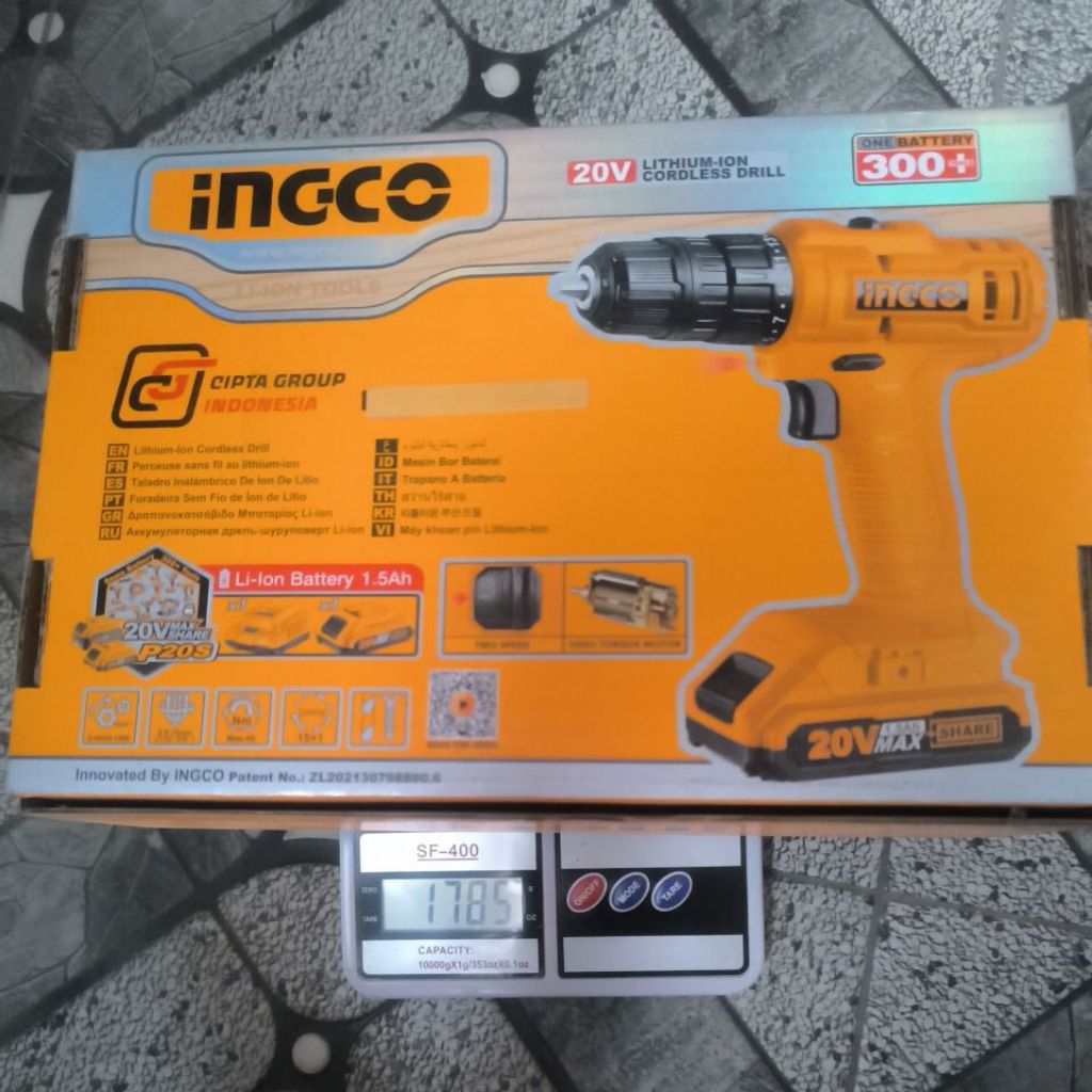 INGCO Bor Baterai Cordless Drill Untuk Kayu Besi 10mm Charger