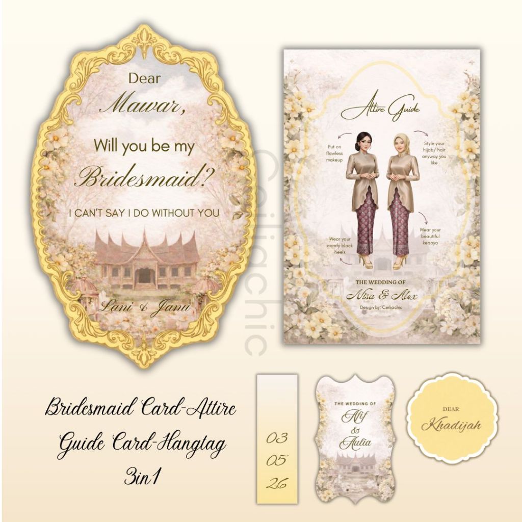 Kartu bridesmaid Aesthetic Attire Guide Custom Hangtag by Ceiliachic