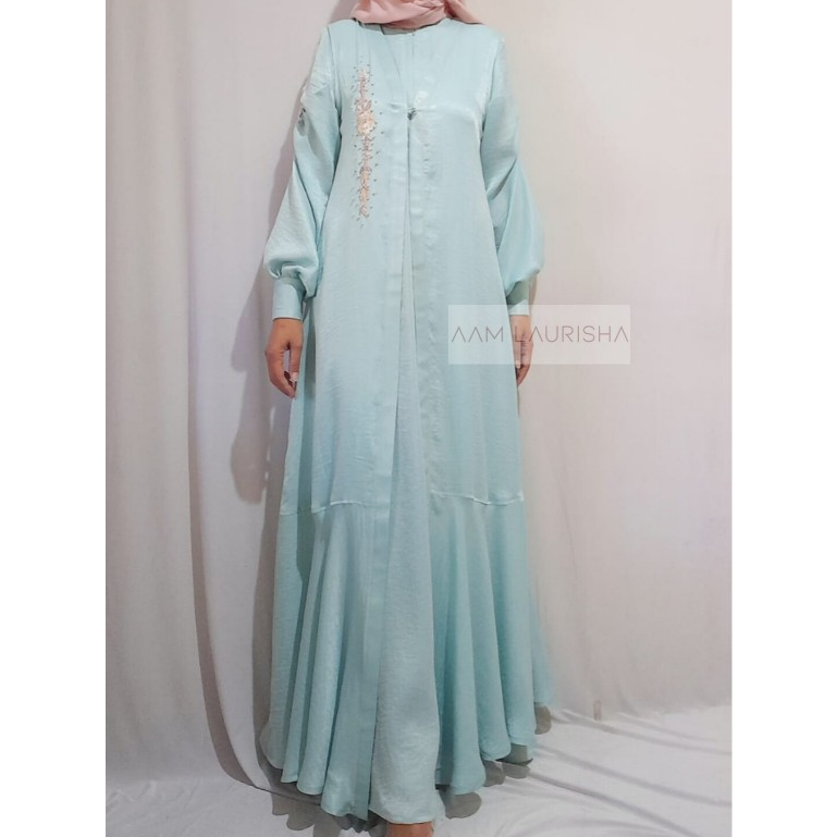 AAM LAURISHA Daisy set dress silk santorini biru tosca baju muslim Busui Friendly