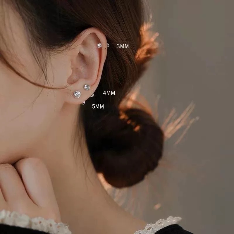 Anting Tindik Tusuk Tulang Rawan Telinga Wanita Anting Silver Titanium Aksesoris Wanita Anting Kecil