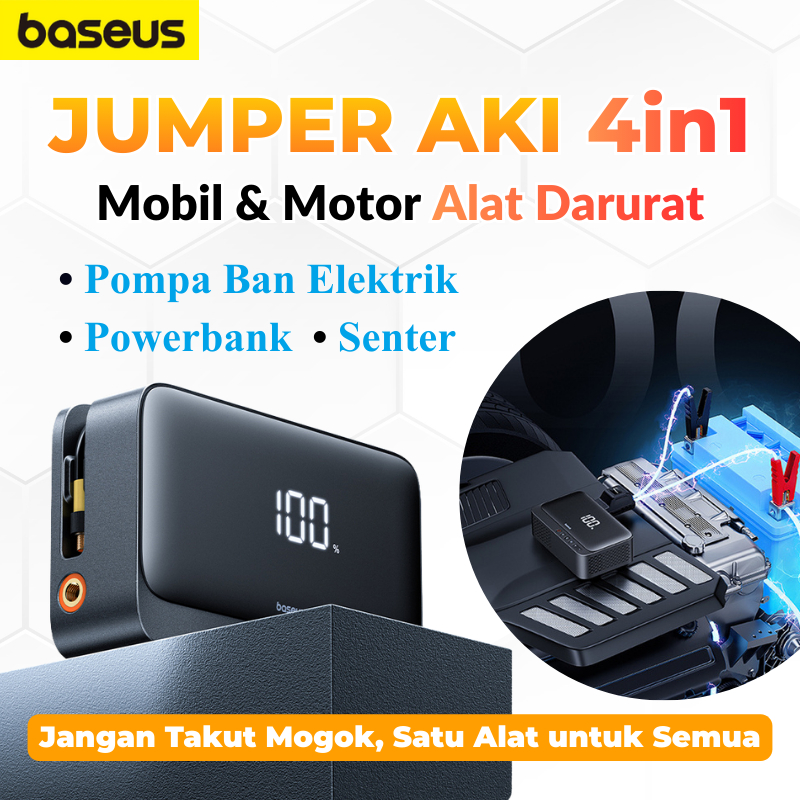Baseus Charger Aki dan Pompa Ban Elektrik Mobil Motor Alat Darurat 4in1- 600A Jumper Starter/150psi 
