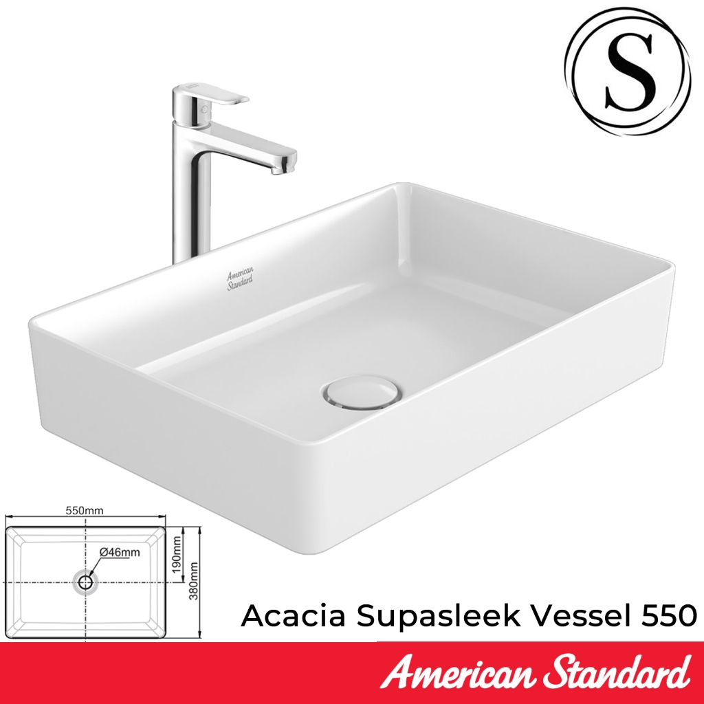 Wastafel Meja Acacia Supasleek Vessel 550 American Standard