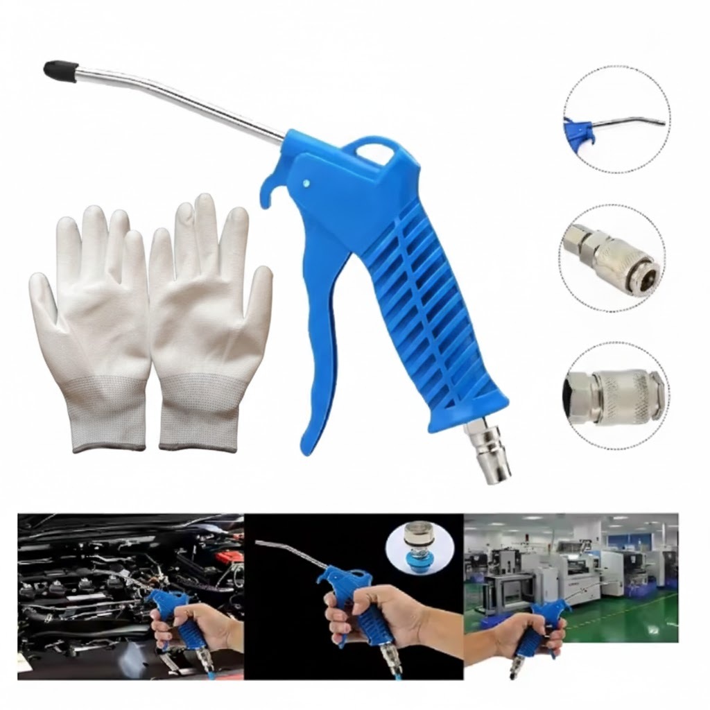 Set Semprotan Pistol Air Serbaguna Air Duster No Selang & Sarung Tangan Nylon Palmfit Putih Stainles