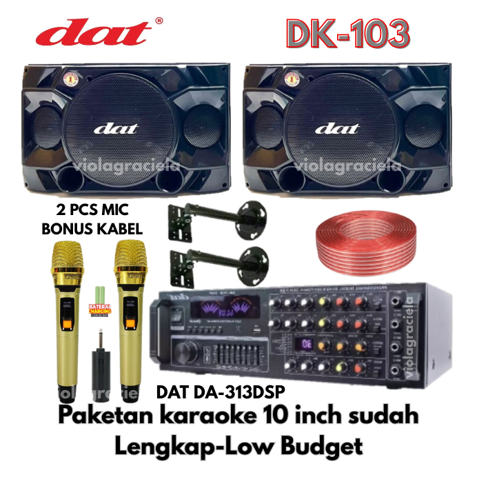 PAKET SPEAKER KARAOKE DAT DK-103 PAKET SUDAH AMPLIFIER,MICROPHONE KARAOKE MURAH MERIAH ORIGINAL