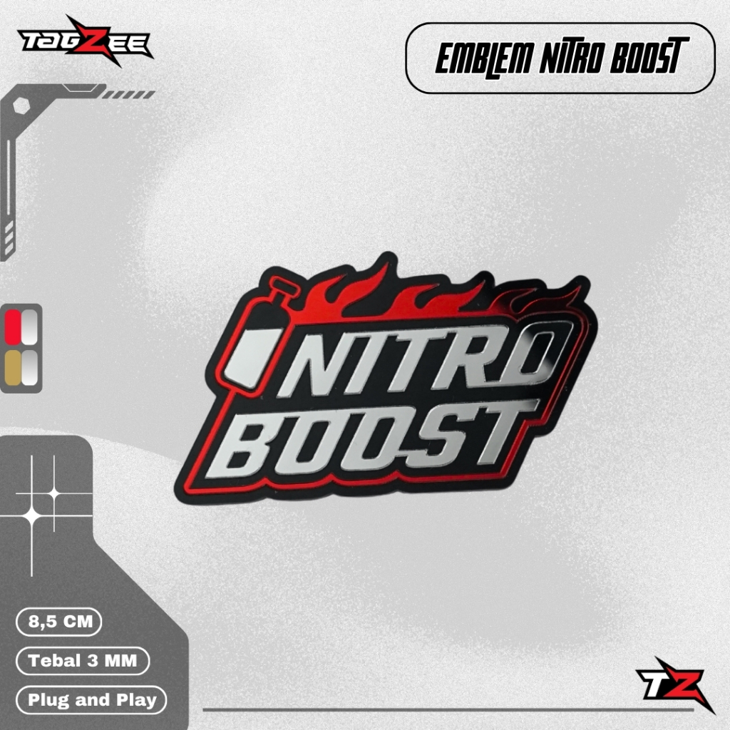 Tagzee Sticker Emblem Motor/Mobil Akrilik 3D Mirror Tulisan NITRO BOOST