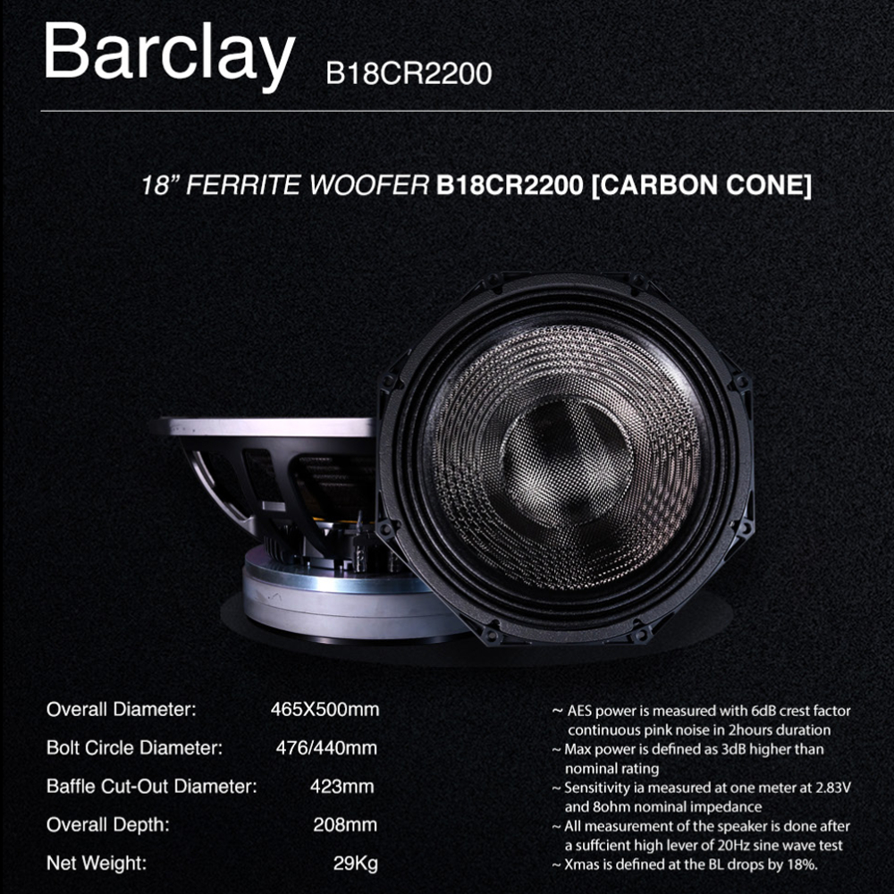 Komponen Speaker 18 Inch BARCLAY B18CR2200 | B18CR 2200 Daun Carbon Original By Huper