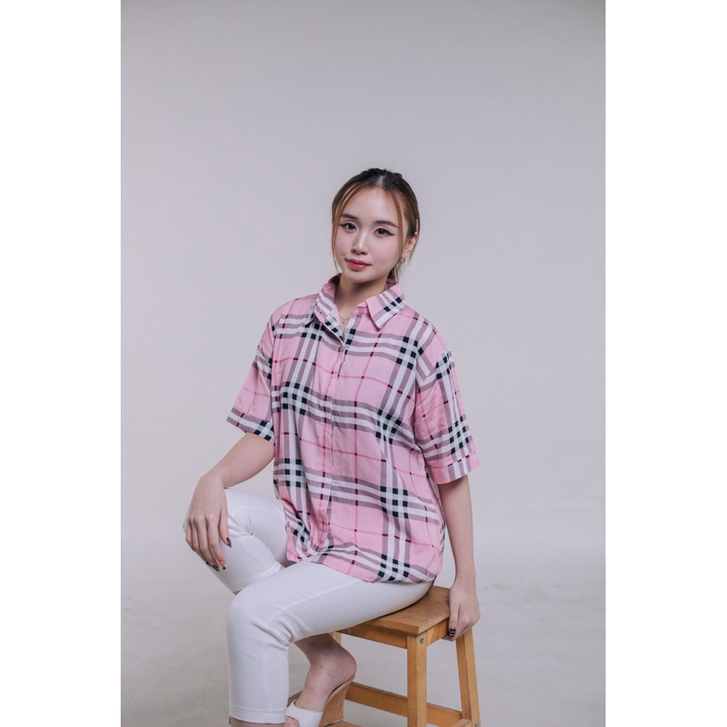 atasan kemeja casual wanita lengan pendek / atasan oversize wanita lengan pendek