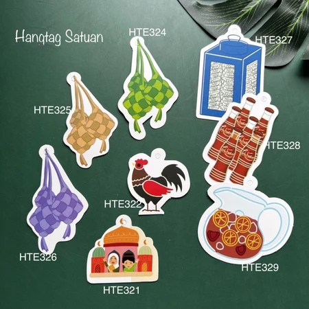 Hang Tag Kertas Ivory Motif Berbagai Karakter Rndom Makanan Khas Hari Raya Idul Fitri Hiasan Box Ham