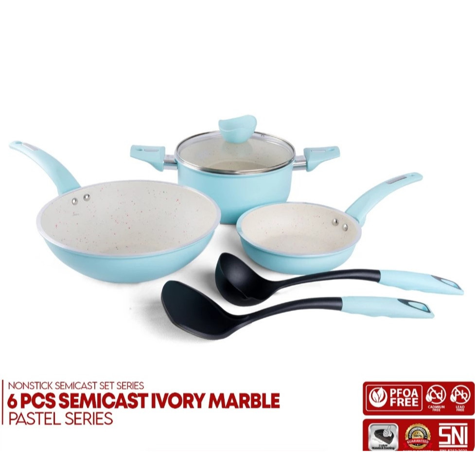Supra Panci Cookware Set Semicast Nonstick Pastel Marble 6 Pcs
