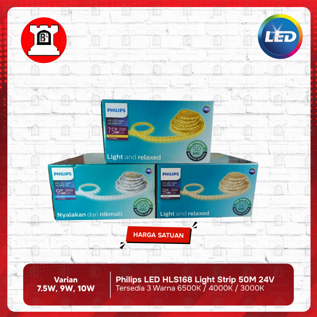 All Varian Lampu LED Strip Philips HLS168 50 Meter 24V 7.5W / 9W / 10W / Lampu LED Strip Dekorasi