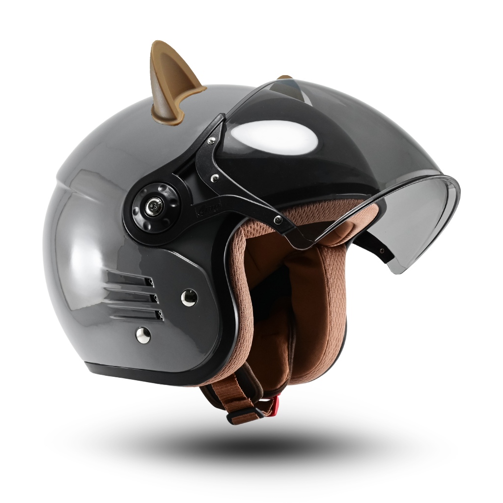 Helm Bipplast Fantasy V2 Bogo Retro Full Face Keren dengan Kuping Kucing Lucu SNI