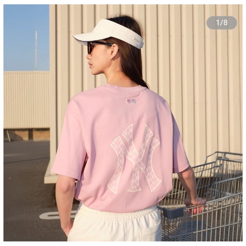 [NEW) 100% original MLB oversize T shirt  Unisex Monogram Pink  (3ATSM0653-50PKM), MLB T SHIRT ORIGI