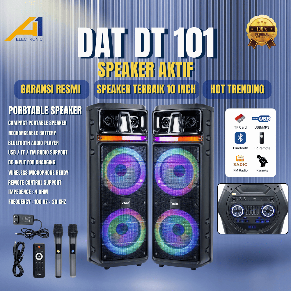 Speaker Portable DAT DT 101| DT 1206 | DT 2126 | DT 880 Speaker Karaoke Double Woofer Wireless 6.5 -