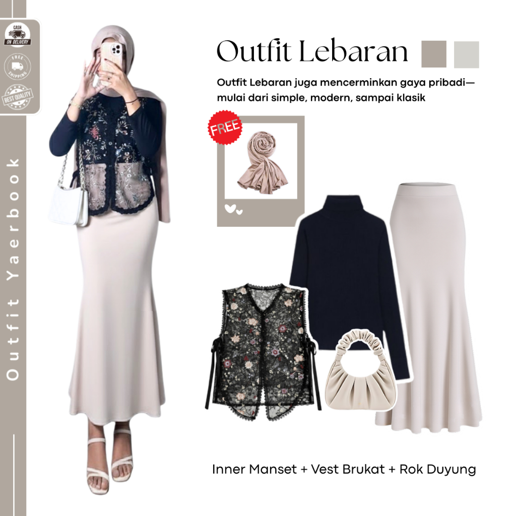 Selina 3 IN 1 One Set Outer Viral Remaja ( Inner Manset + Vest Outer + Rok Duyung ) Outer Vest Bruka