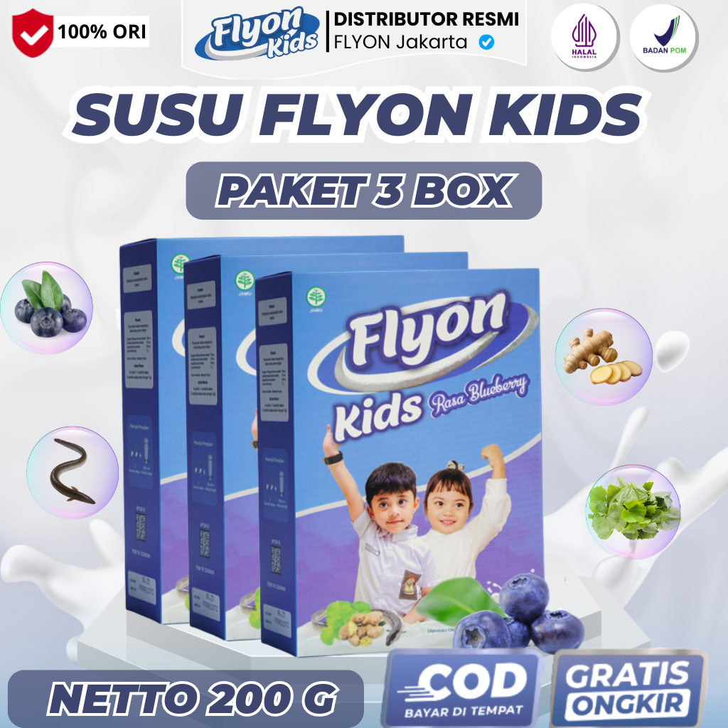 SUSU FLYON KIDS 3 BOX Penggemuk Badan Anak Ampuh Vitamin Penambah Nafsu Makan Anak Susu Bubuk Tinggi