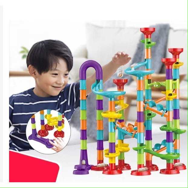 TERBARU Mainan Balap Kelereng Marble Run 113pcs Plastik ABS Anak 3+ 42.5cm Warna-warni