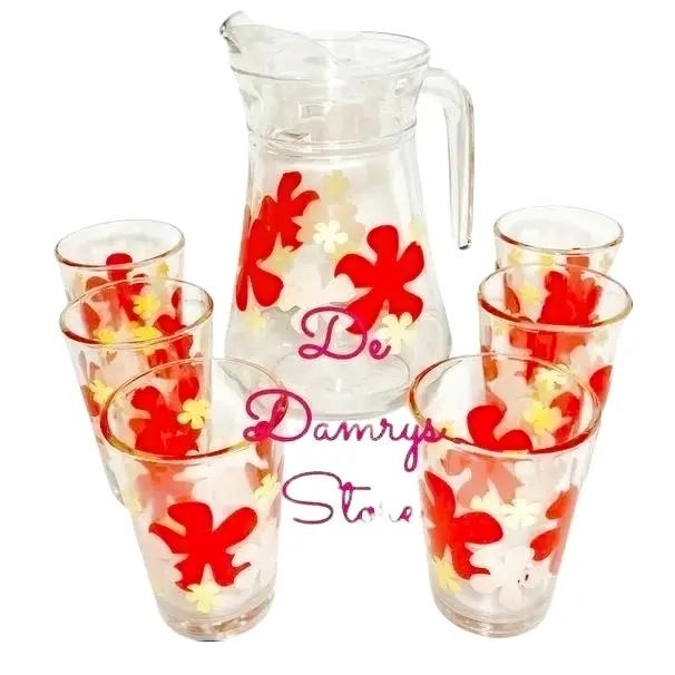 Teko Kaca (1 Pitcher 1.3 L + 6 Gelas 220 mL) Kimglass Set 7PCS