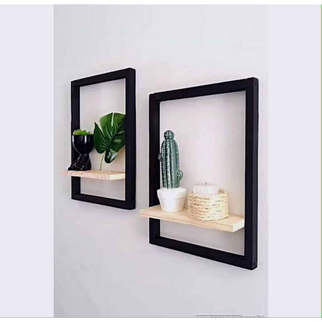 Rak dinding Bingkai bahan besi dan kayu