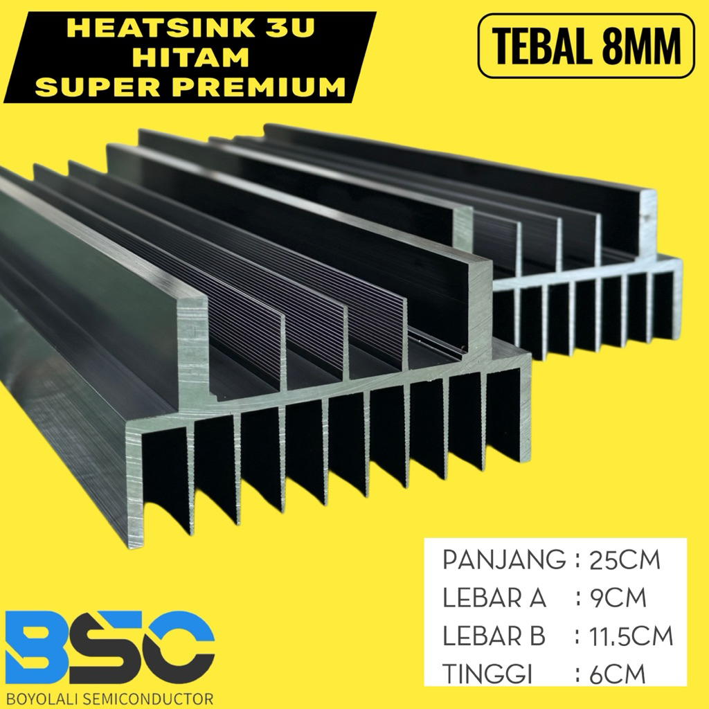 Heatsink / Pendingin 3u 25cm hitam tebal 8mm