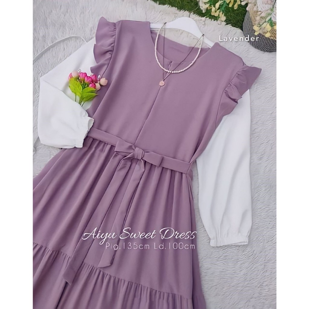 Aiyu Dress Gamis Wanita Anak Tanggung Korean Style Baju Muslim Daily Bahan Katun Mayung