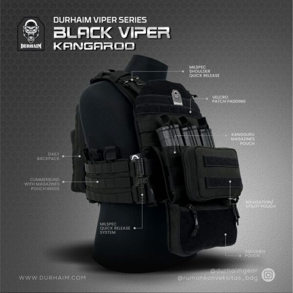 DURHAIM BLACK VIPER KANGAROO MAGAZINE POUCH / Body Vest Viper Kangguru Original