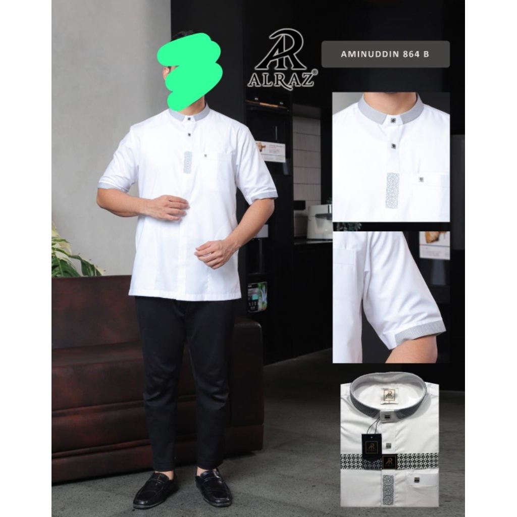 Koko | Koko edisi jumbo Alraz model Aminuddin | Koko khusus putih lengan pendek | Koko katun premium