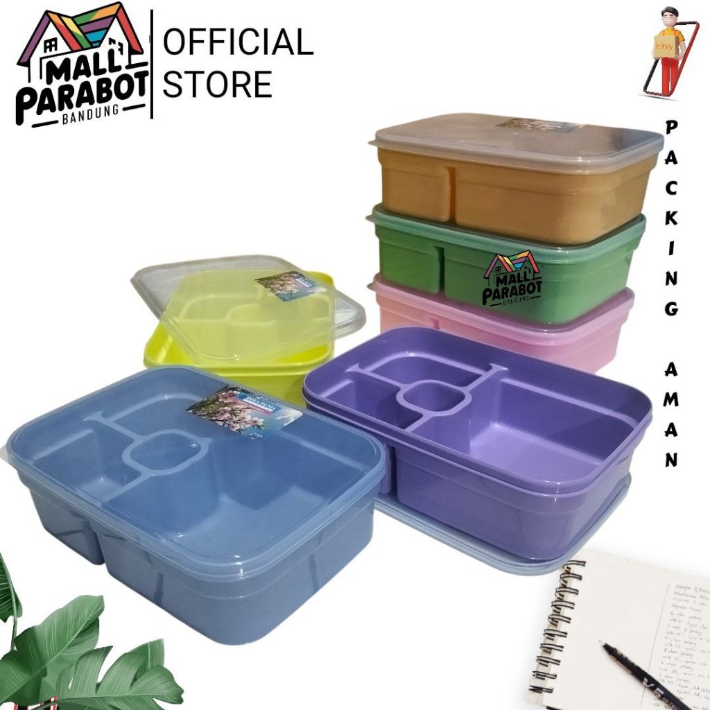 Lunch Box 4 Sekat Binguo Plastik | Kotak Bekal Makanan Misting Anak Bahan Plastik Tebal