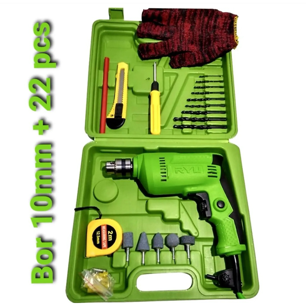 MESIN BOR LISTRIK RYU 10MM SET LENGKAP RYU RDR 10-3REB