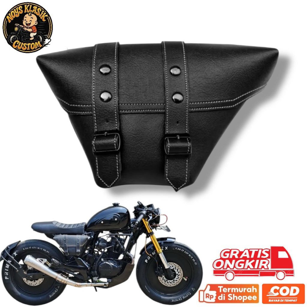 Tas kulit side bag motor klasik custom japstyle bratstyle boober chopper w175 yamaha xsr honda cb100