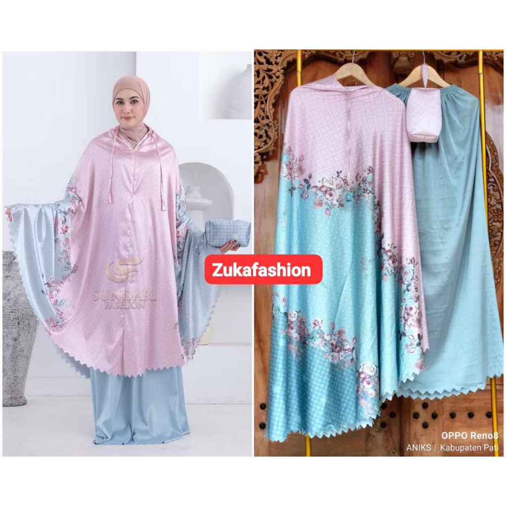 Mukena Silk Dewasa Resleting bawah dagu Traveling