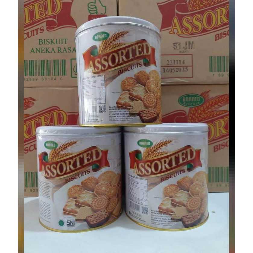 (1karton) Borneo assorted kaleng kecil 350g |Borneo assorted kaleng bulat