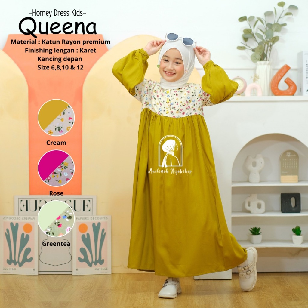 Gamis Anak Motif Queena Dress Termurah - Bahan Katun Rayon Premium - Best Seller Bisa COD - Kids