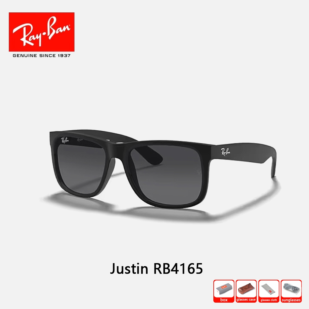 Kacamata Hitam RAY-BAN Justin RB4165 pria wanita Sunglasses 57mm Black Original 100% lensa kaca UV