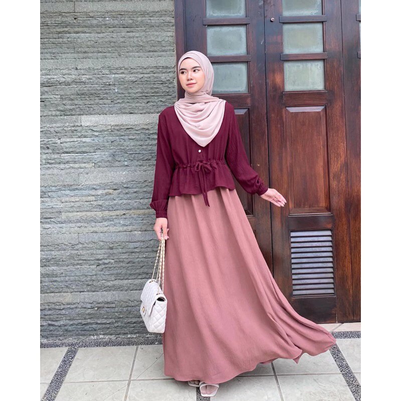 Rosella Dress Bahan Premium Crinkle Gamis Wanita Remaja Simpel Kekinian