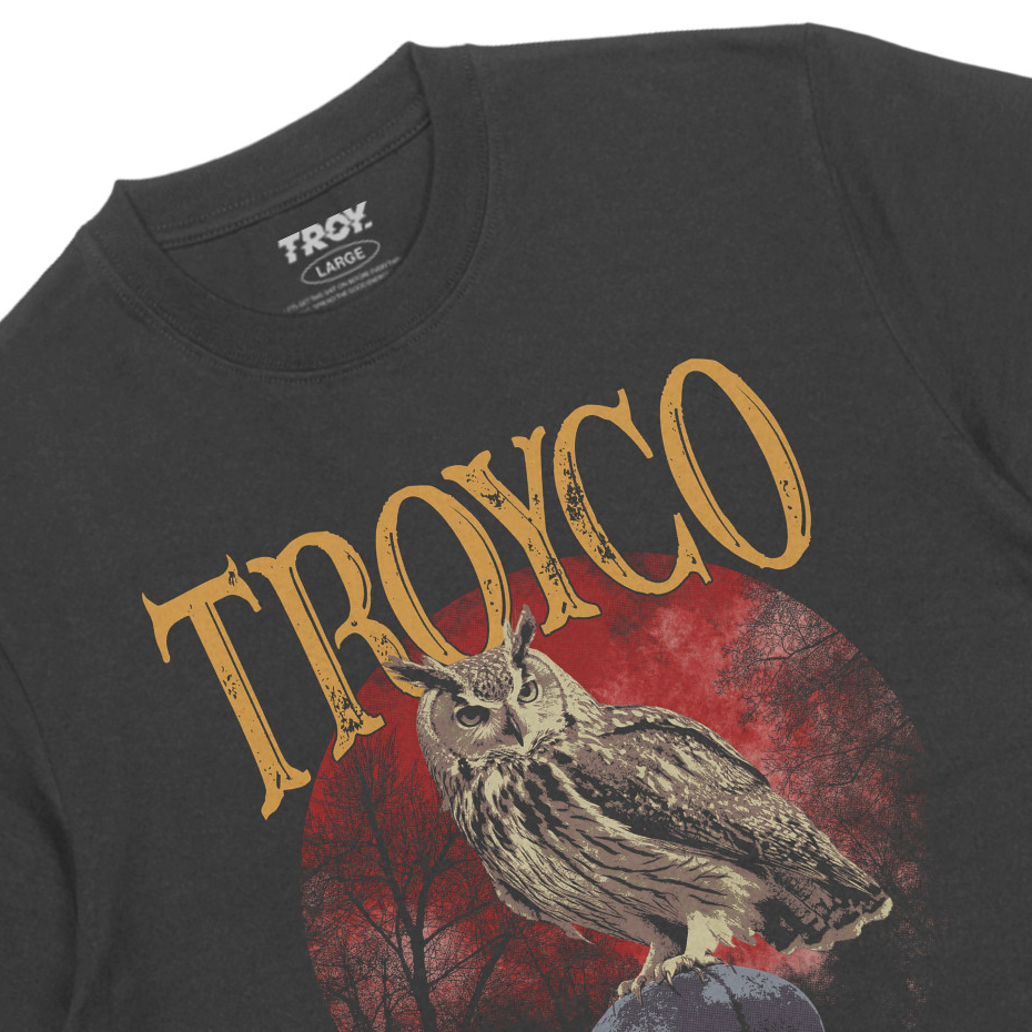 Troy Company Tshirt Dark Grey Gravekeeper Owl - Kaos Lengan Pendek Kaos Abu Gelap MTD 2966