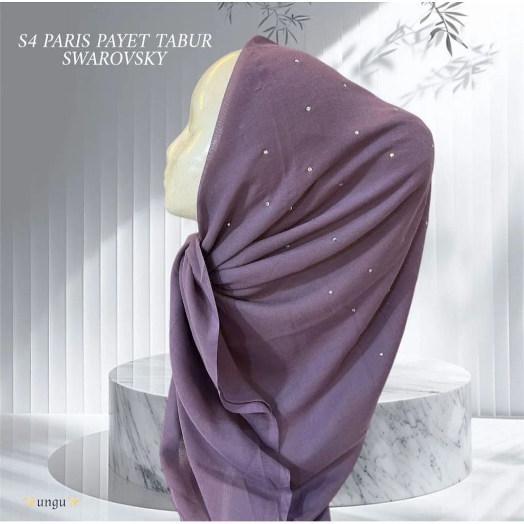 Hijab Segi Empat Paris Swaroski / Kerudung Segi Empat Paris Payet Tabur / Jilbab Paris Payet Mutiara