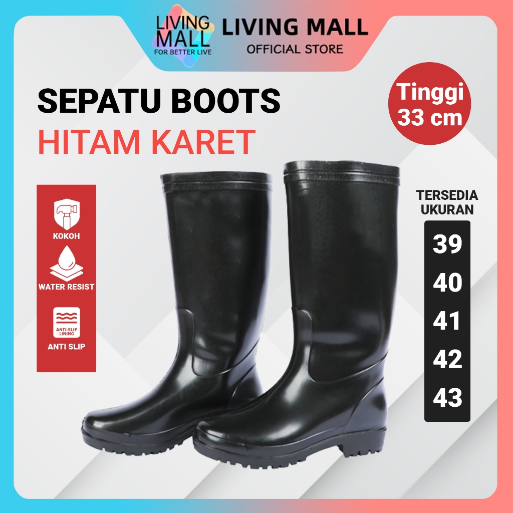Sepatu Boots Hitam Karet Anti Slip /Sepatu Boots Panjang Karet Waterproof Safety
