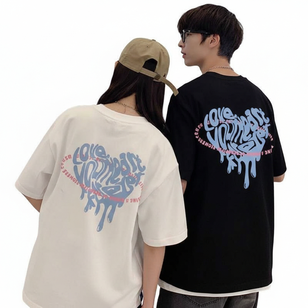 Kaos Dewasa lukisan hati cinta biru kaos pria tshirt wanita couplr pasangan bahan cotton combed 30s